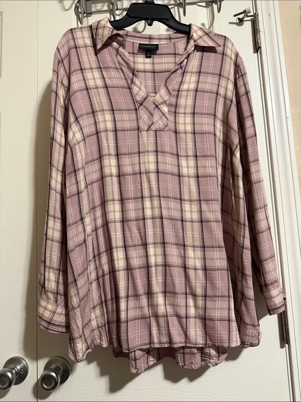 Lane Bryant Mauve Plaid Collared V-Neck Tunic